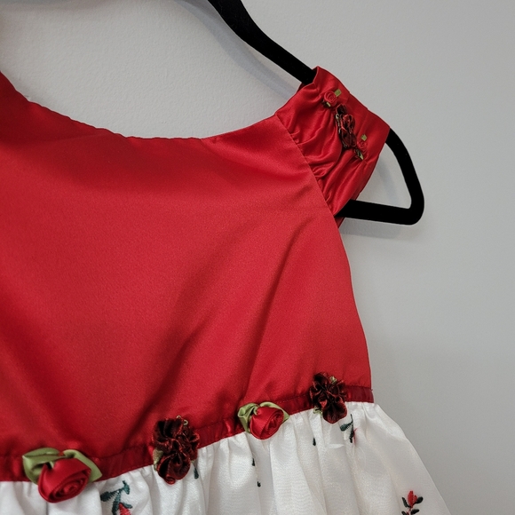 Girls Satin Holiday Christmas Dress Embroidered - Picture 4 of 11